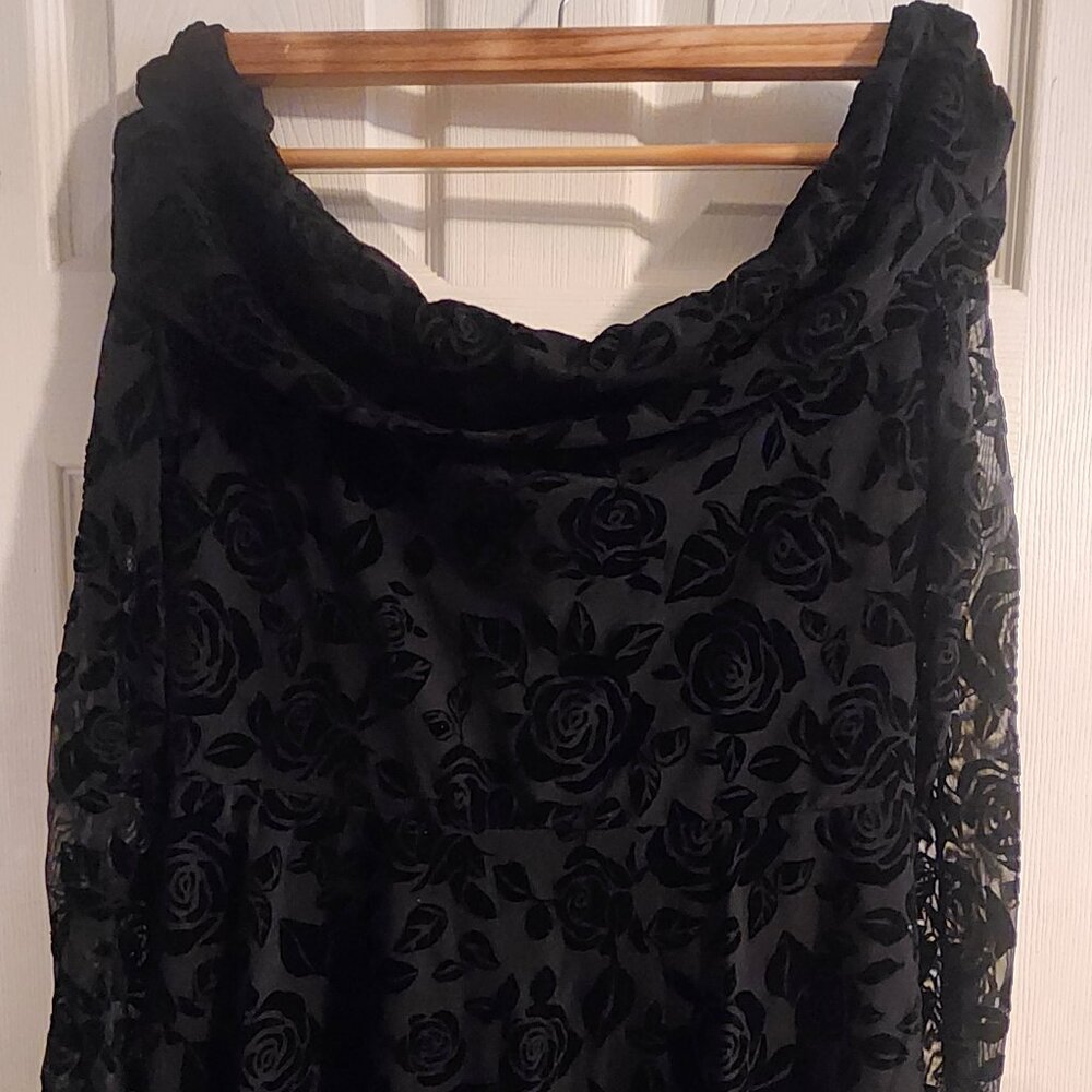 Black Floral Burnout Velvet Off-the-Shoulder Mini Dress
